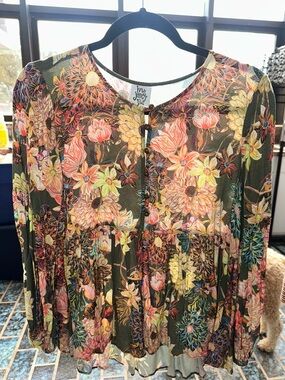 Ivy Jane Olive Floral Peasant Top